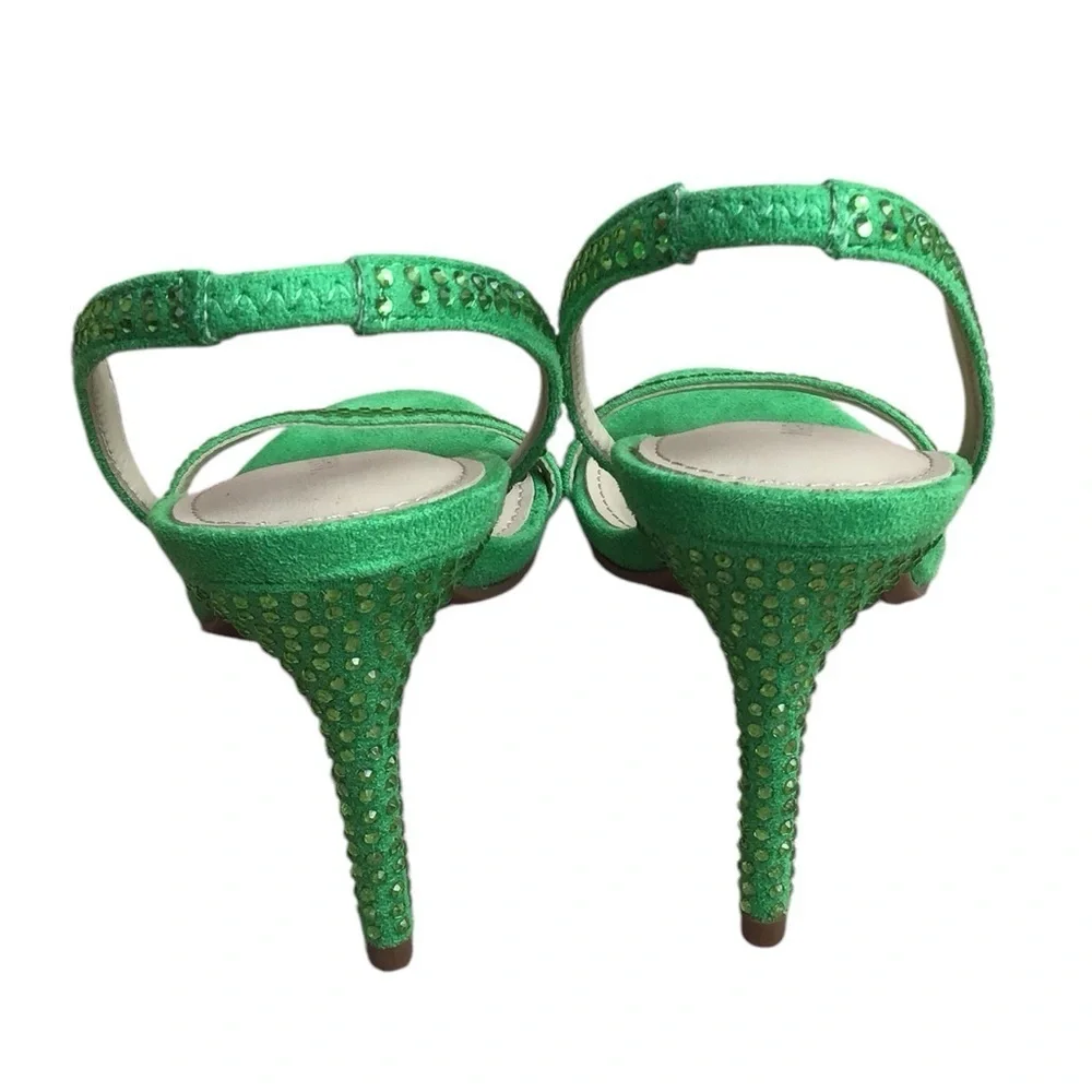 Marc Fisher Betila Green Slip On Slingback Crystal Embellished Heels Siz…